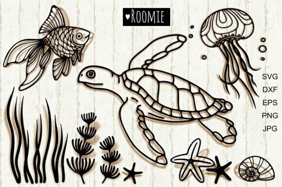 Download Ocean Sea SVG, Goldfish Turtle Jellyfish - Premium Bundle